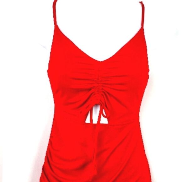 GUESS Red Ruched Dress - Picture 1 of 8